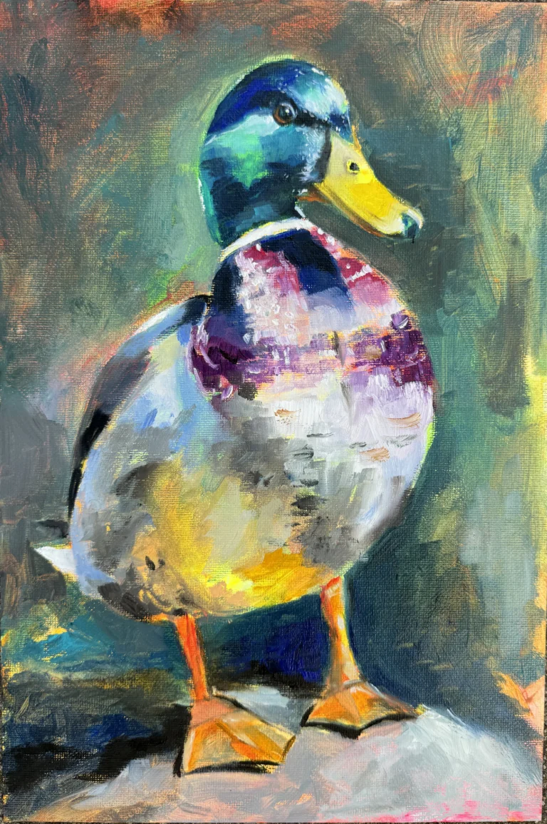 Oil painting of a mallard duck